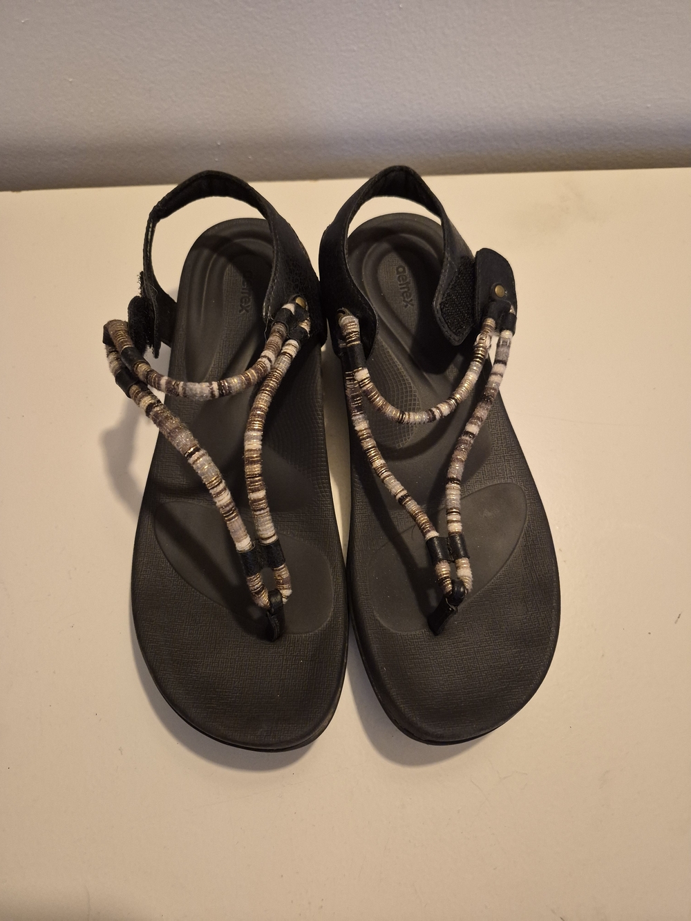 Black Beaded Strap Women's Sandals
